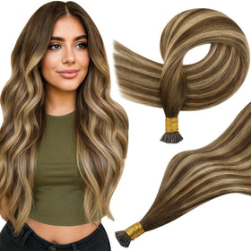 Full Shine I Tip Hair Extensions Mocha Brown Ombre front view