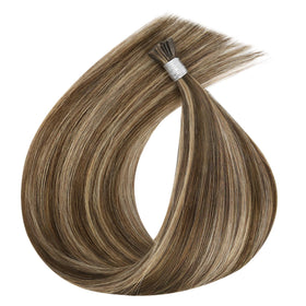 Full Shine I Tip Hair Extensions styled in loose waves