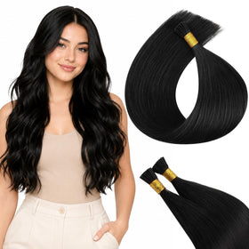 Full Shine I Tip Human Hair Extensions 16 Inch Jet Black front view