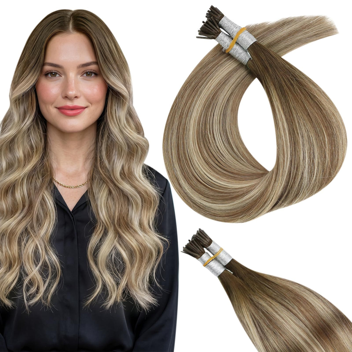 Full Shine I Tip Human Hair Extensions 24 Inch front view