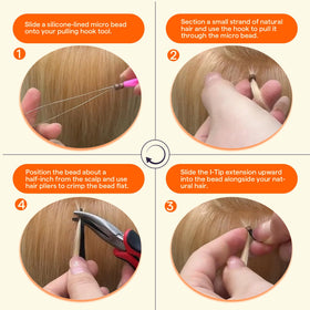 Full Shine I Tip Human Hair Extensions displayed with care instructions