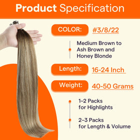 Full Shine I Tip Human Hair Extensions showing the texture and colour