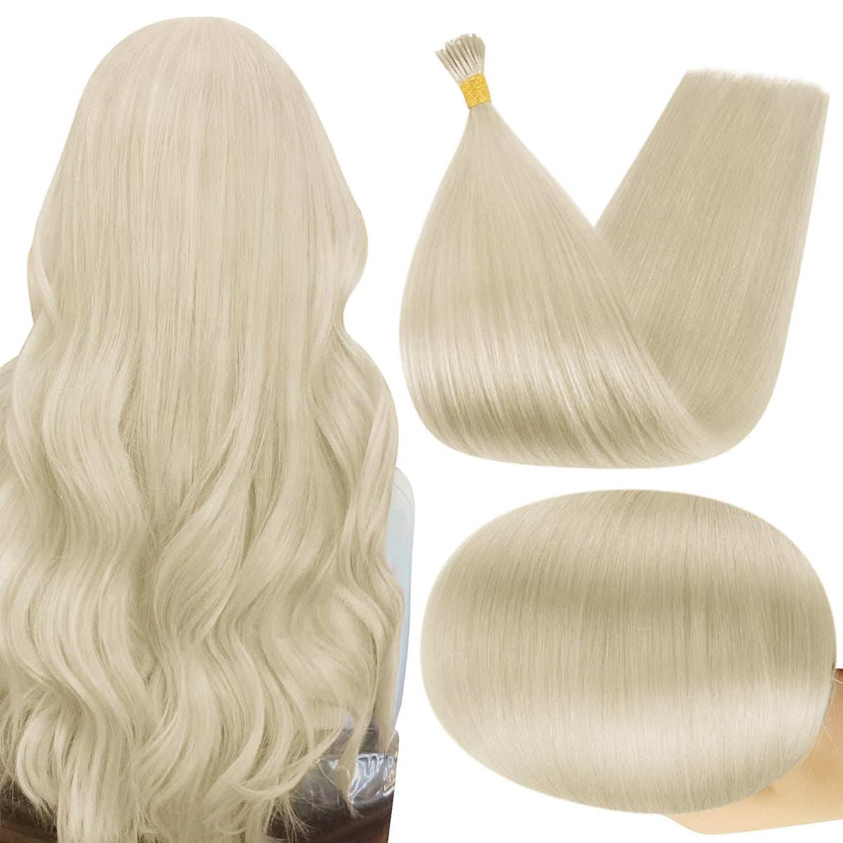 Full Shine I Tips Hair Extensions 20 Inch Platinum Blonde front view