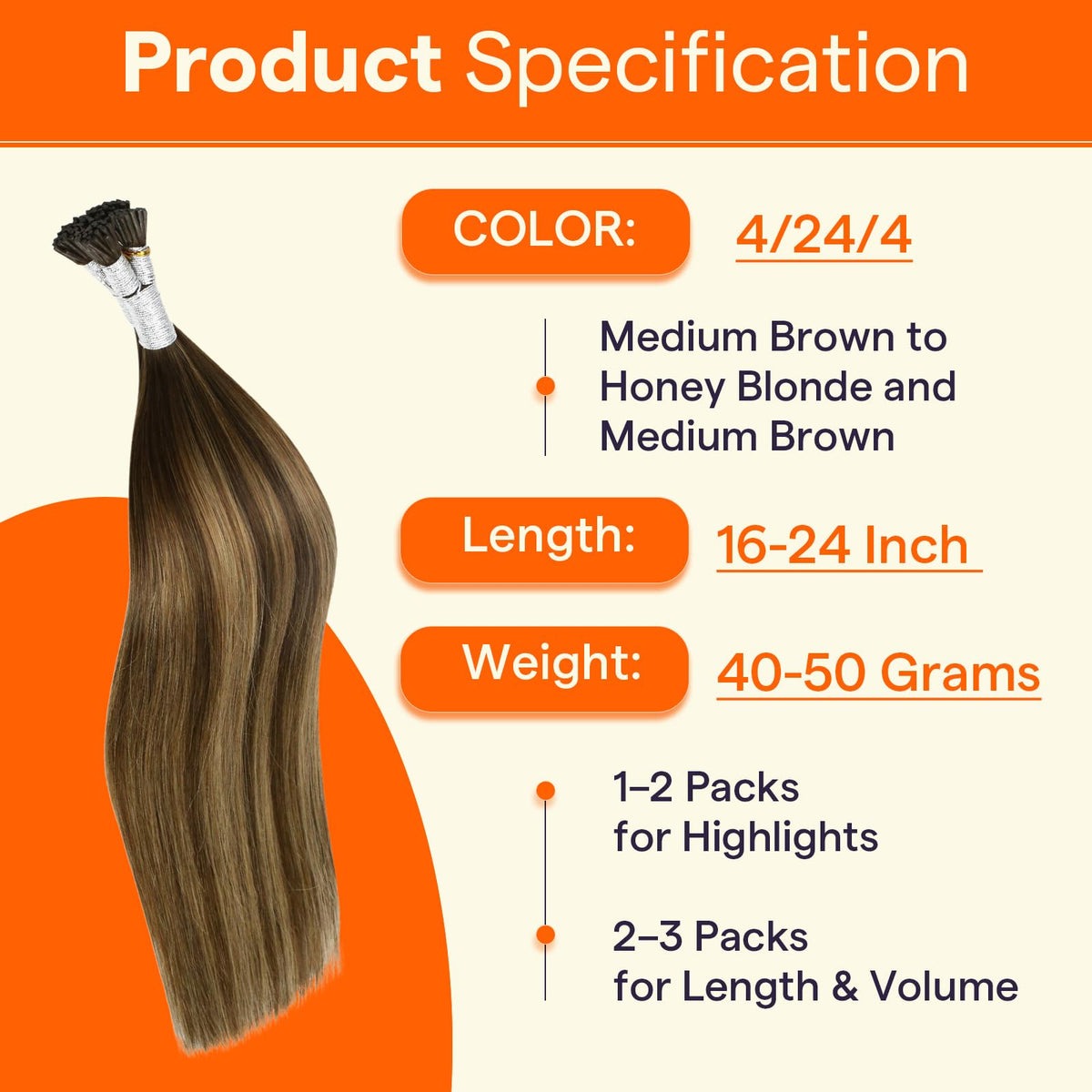 Full Shine I Tips Hair Extensions 22 Inch Brown Ombre packaging