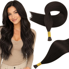 Full Shine I Tips Hair Extensions Dark Brown 24 Inch front view