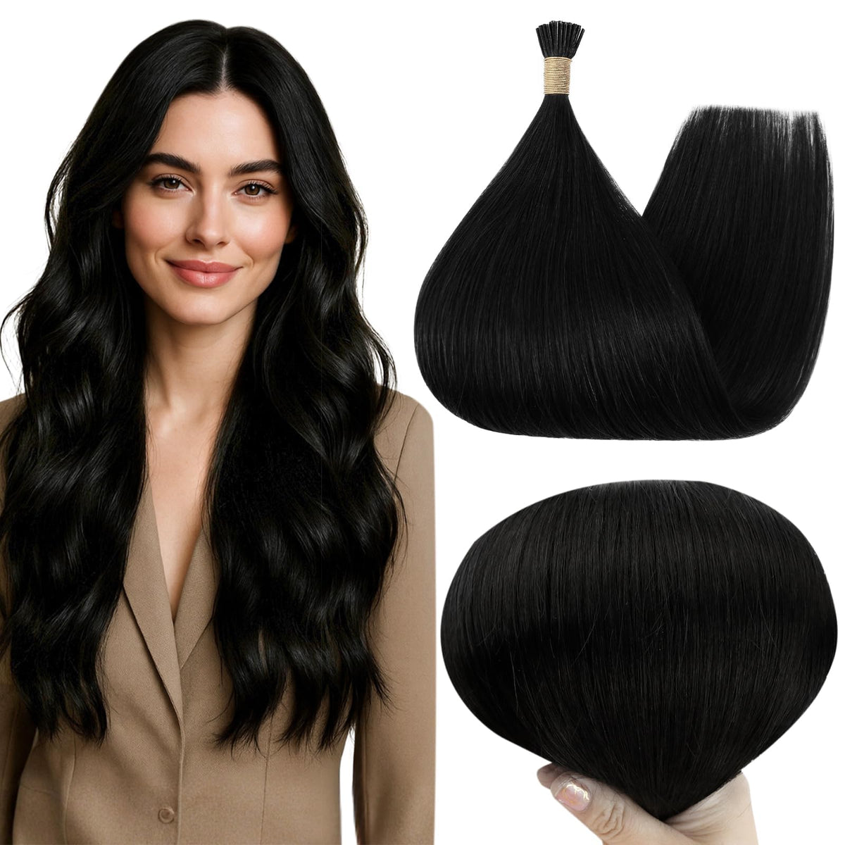 Full Shine I Tips Hair Extensions Mocha Brown front view