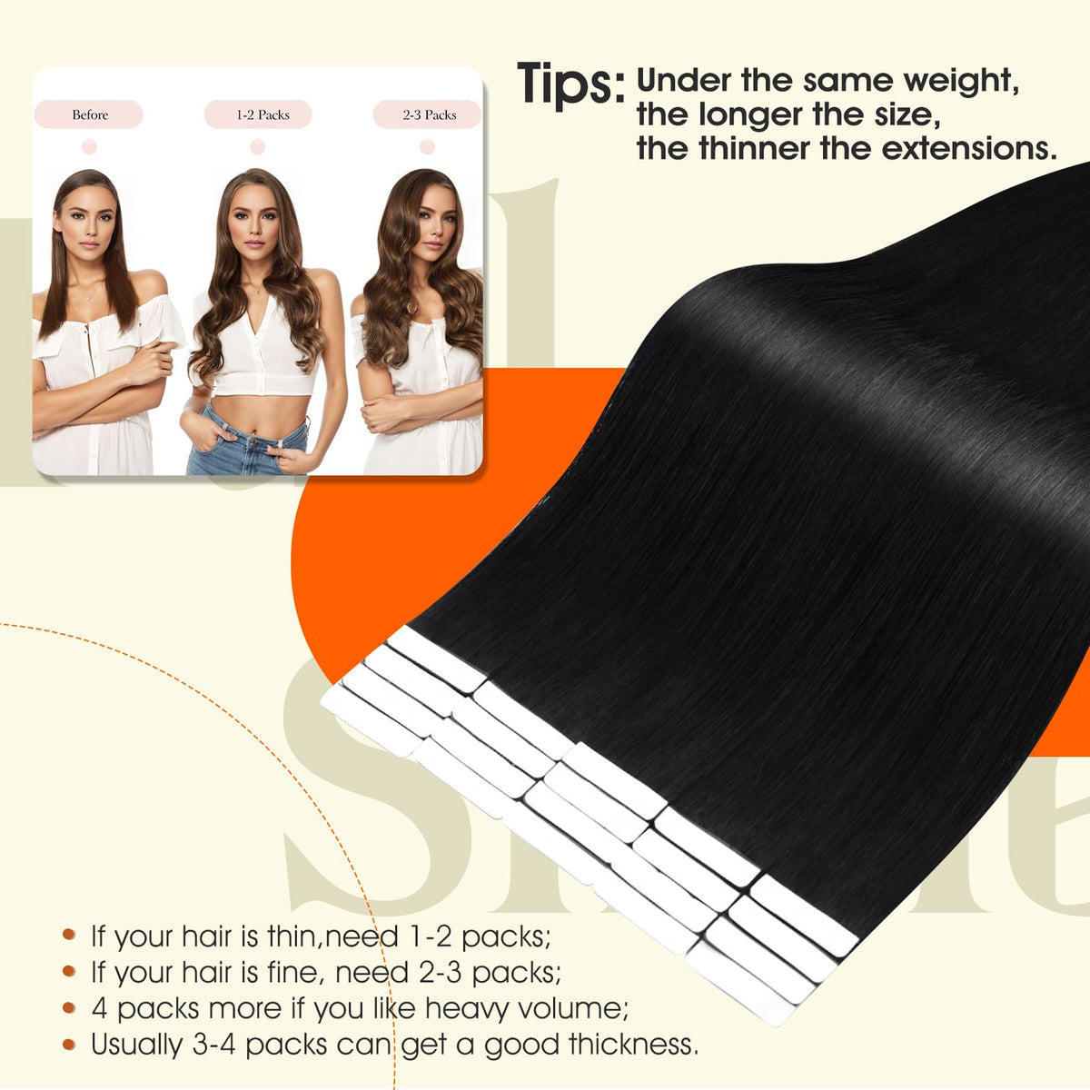 Full Shine Invisi Edge Tape in Hair Extensions 24 Inch Jet Black application process