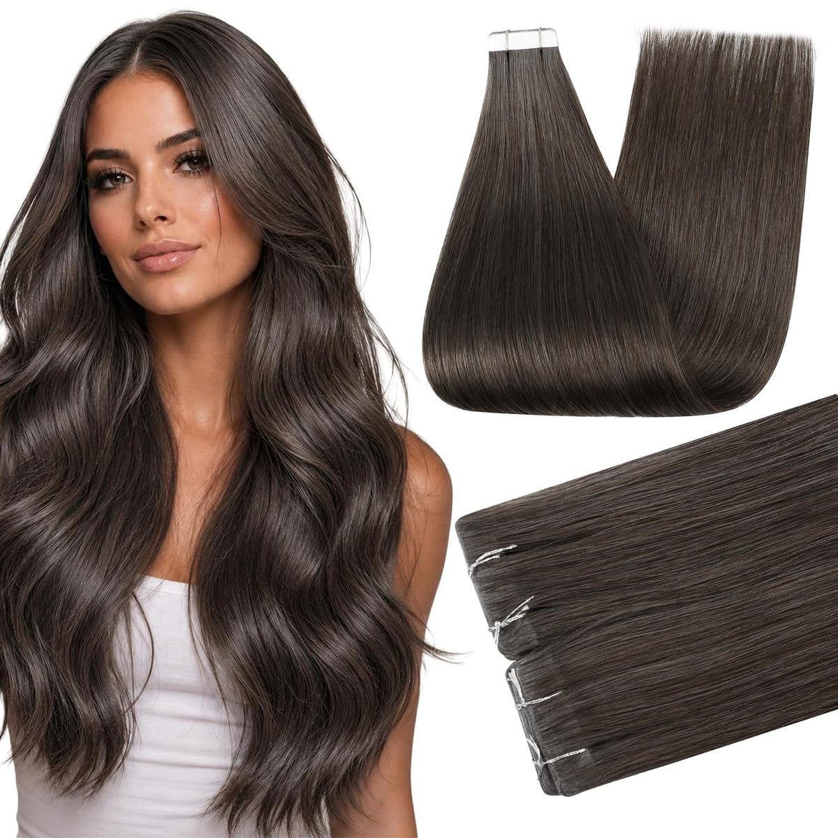 Full Shine Invisi Edge Tape in Hair Extensions Mocha Brown front view