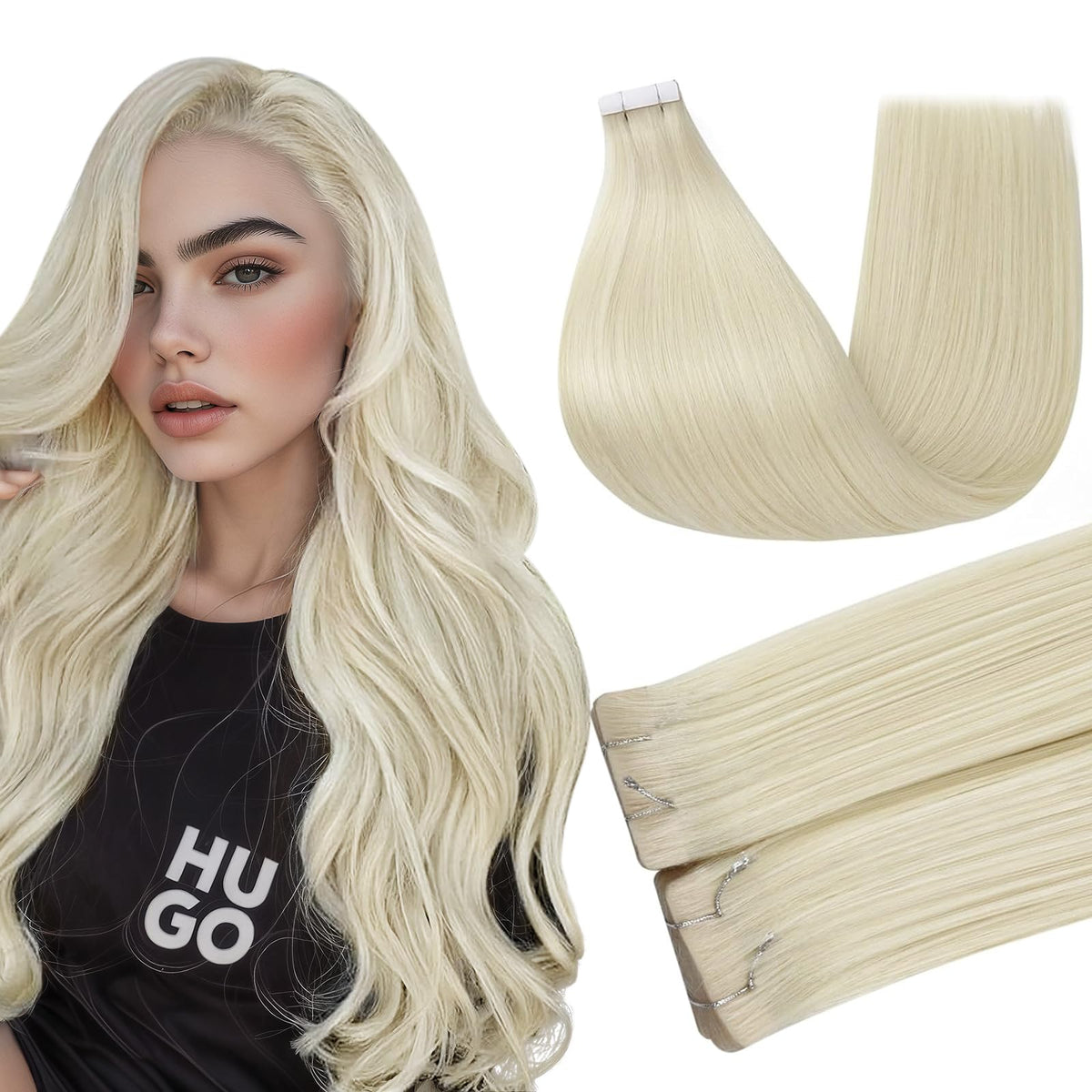 Full Shine Invisi Edge Tape in Hair Extensions platinum blonde front view