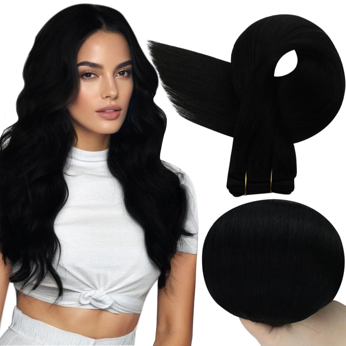 Full Shine Invisible Sew In Hair Extensions 16 Inch front view