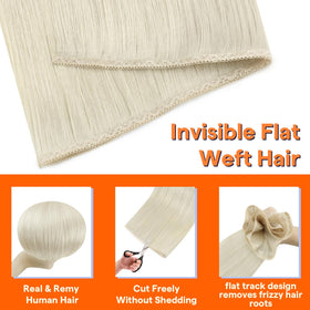 Full Shine Invisible Sew In Hair Extensions 18 Inch Remy Human Hair close-up of weft