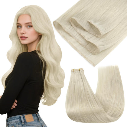 Full Shine Invisible Sew In Hair Extensions 18 Inch Remy Human Hair front view