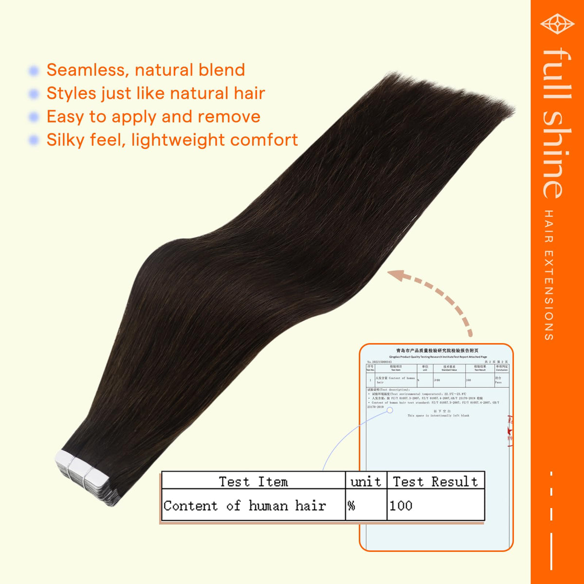 Full Shine Invisible Tape Hair Extensions Dark Brown packaging