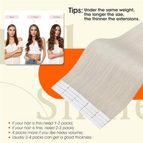 Full Shine Invisible Tape in Hair Extensions Ice Blonde styled