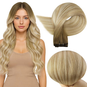 Full Shine Invisible Weft Hair Extensions 16 Inch Balayage front view