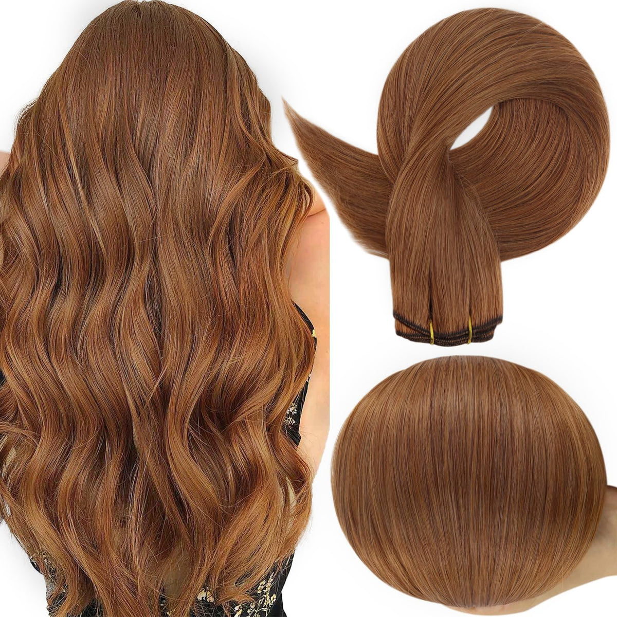 Full Shine Invisible Weft Hair Extensions 16 Inch Copper Auburn front view