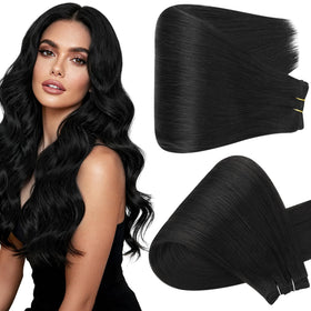 Full Shine Invisible Weft Hair Extensions 22 Inch Jet Black front view