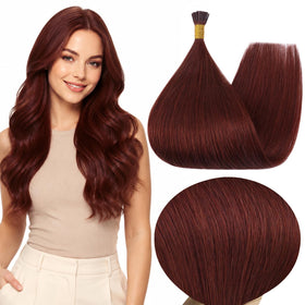 Full Shine Itip Human Hair Extensions front view in Auburn Brown