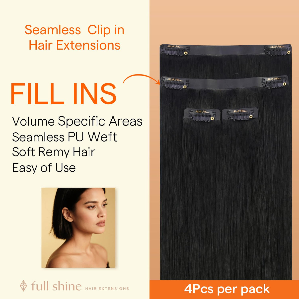 Full Shine Jet Black Clip-in Extensions packaging