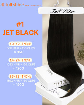 Full Shine Jet Black Clip-in Hair Extensions packaging