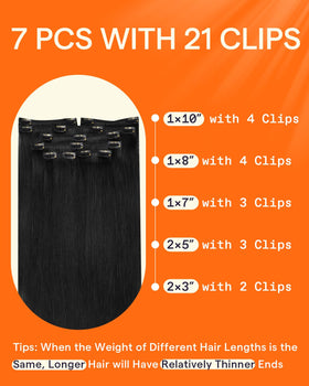 Full Shine Jet Black Hair Extensions displayed with clips