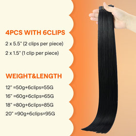 Full Shine Jet Black Hair Extensions displayed with natural hair blend