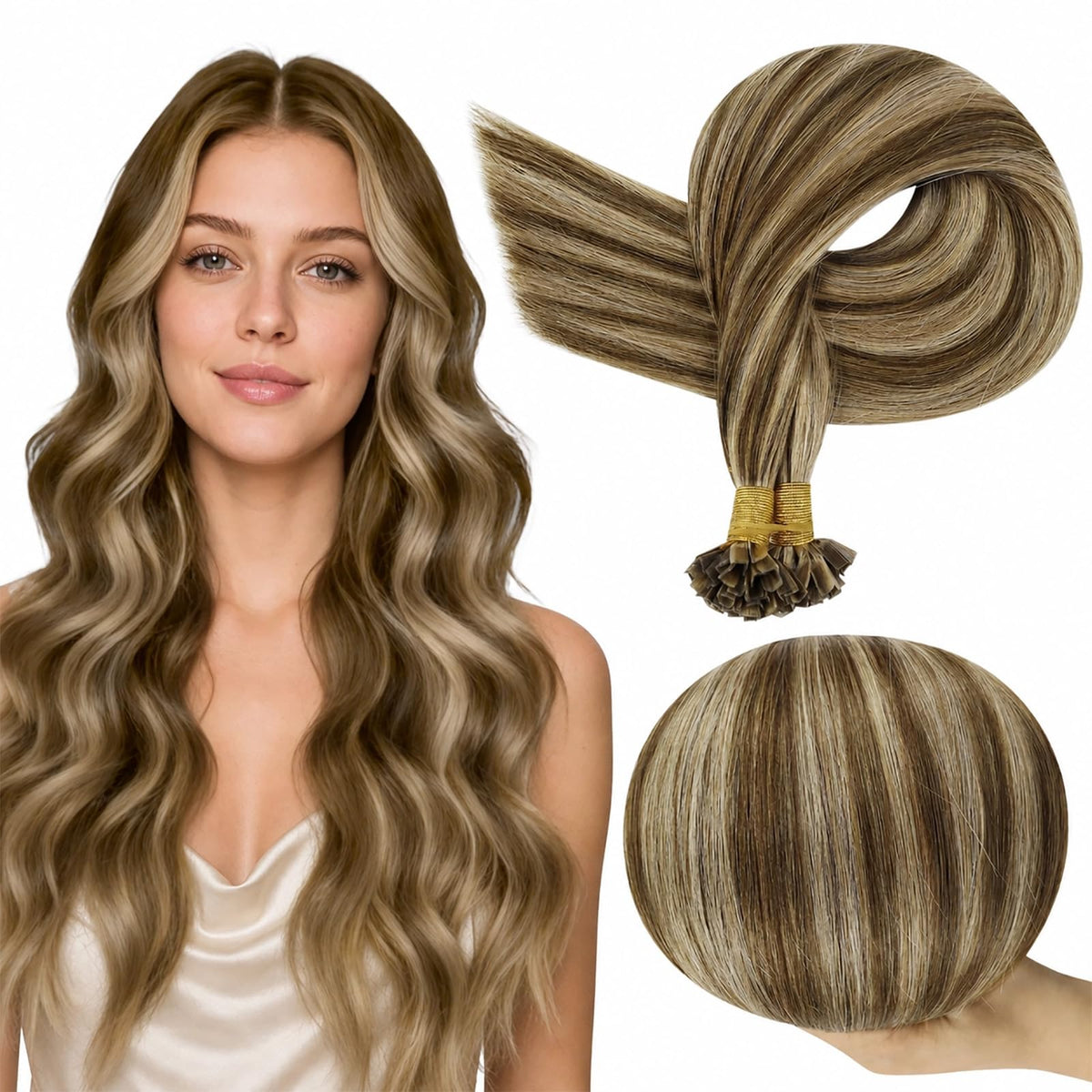 Full Shine K Tip Hair Extensions 16 Inch front view