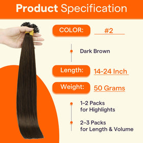 Full Shine K Tip Hair Extensions 18 Inch dark brown styled
