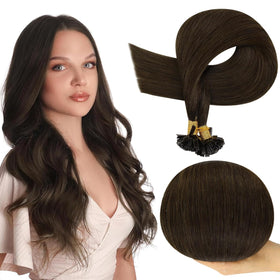 Full Shine K Tip Hair Extensions 20 Inch Dark Brown front view