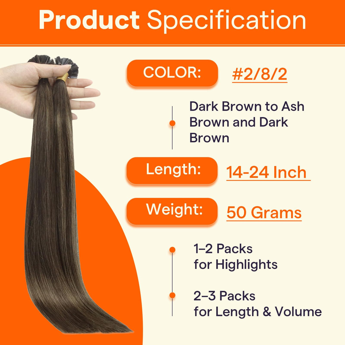 Full Shine K Tip Hair Extensions Dark Brown styled look