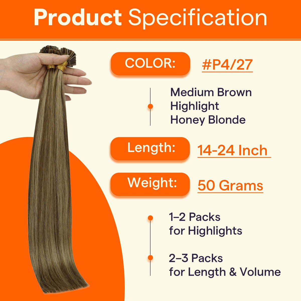 Full Shine K Tip Hair Extensions in natural light