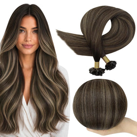 Full Shine K Tip Human Hair Extensions Dark Brown front view