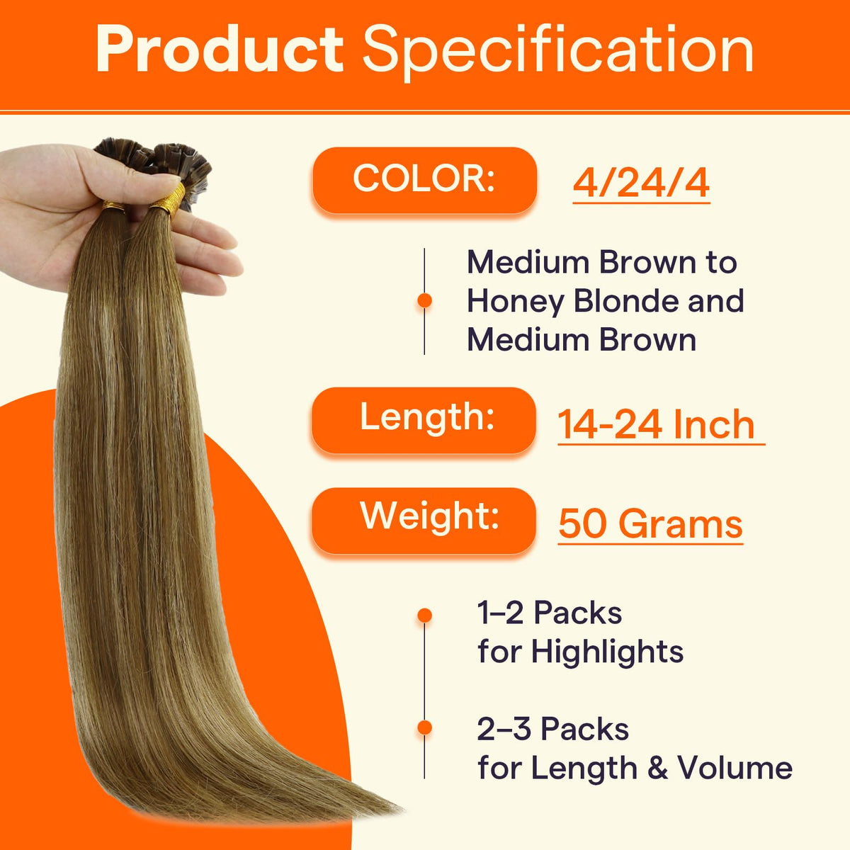 Full Shine K Tip Human Hair Extensions displayed on a mannequin