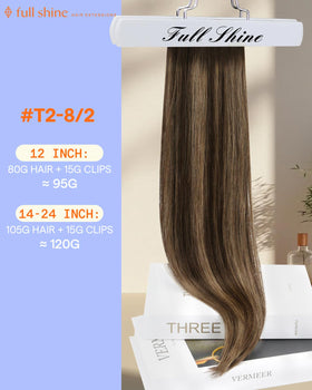Full Shine Light Brown Clip in Hair Extensions packaging
