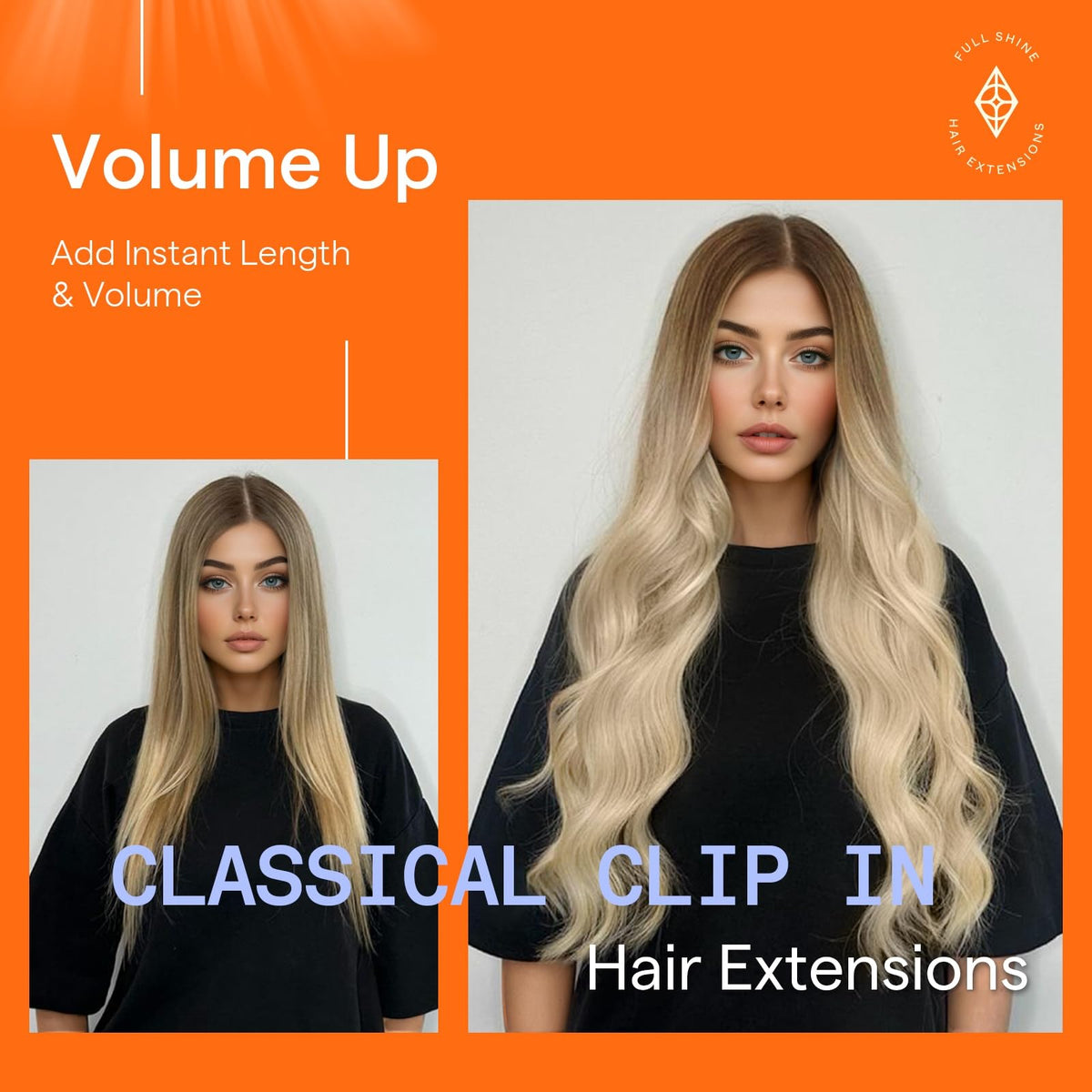 Full Shine Light Brown to Blonde Clip in Hair Extensions in natural light