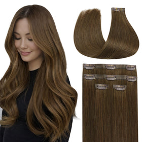 Full Shine Medium Brown Clip-in Extensions front view