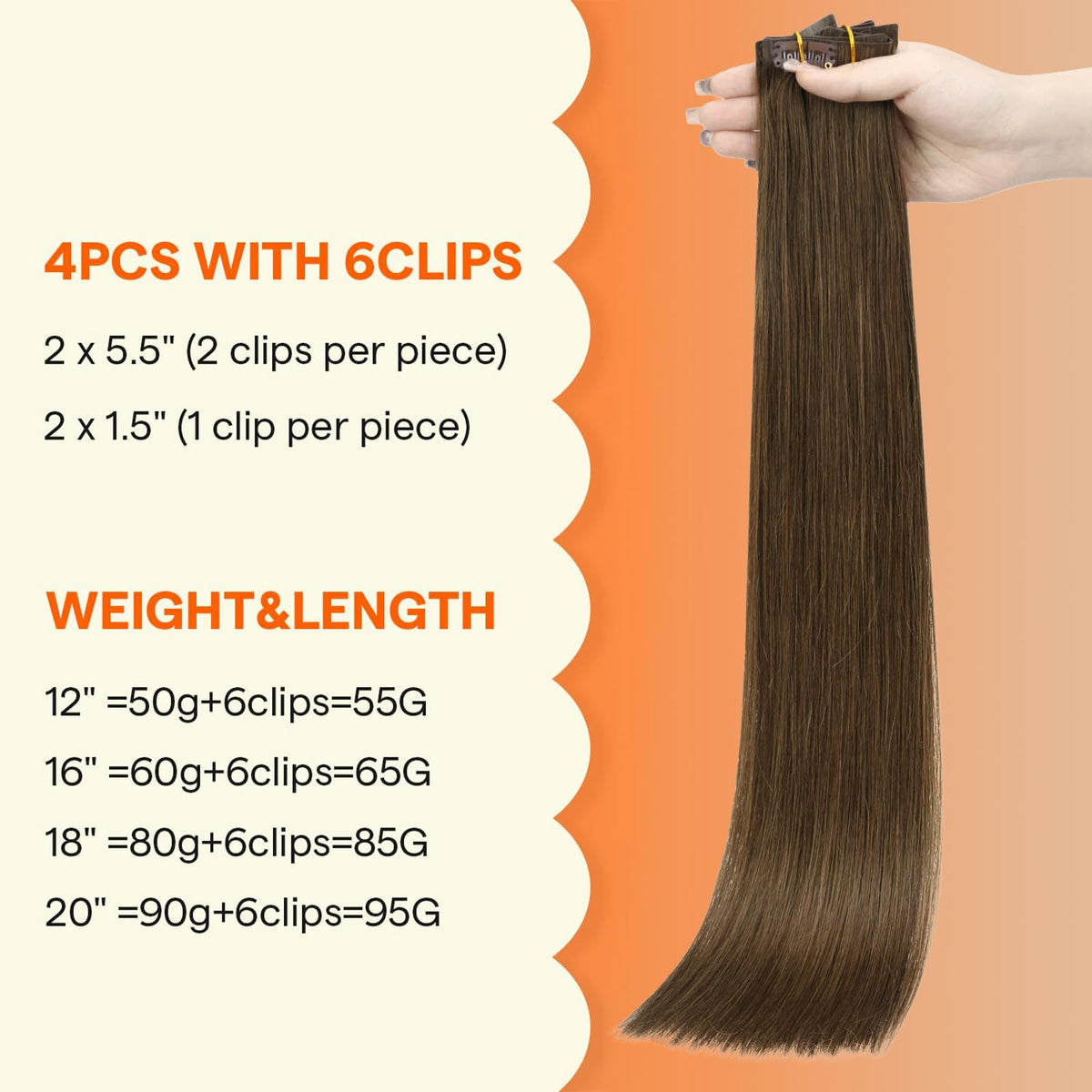 Full Shine Medium Brown Clip in Hair Extensions packaging