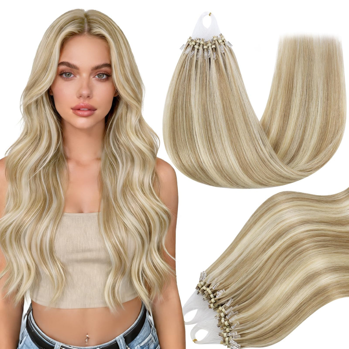 Full Shine Micro Bead Hair Extensions 20 Inch front view