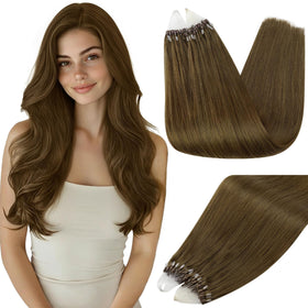 Full Shine Micro Link Hair Extensions 18 Inch Medium Brown front view