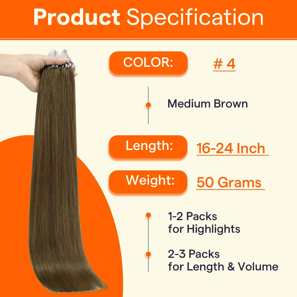 Full Shine Micro Link Hair Extensions 18 Inch Medium Brown packaging