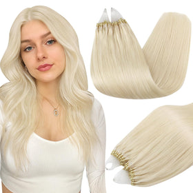 Full Shine Micro Link Hair Extensions 24 Inch Platinum Blonde front view