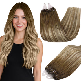 Full Shine Micro Link Human Hair Extensions 16 Inch front view