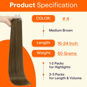 Full Shine Micro Link Human Hair Extensions 22 Inch Medium Brown packaging