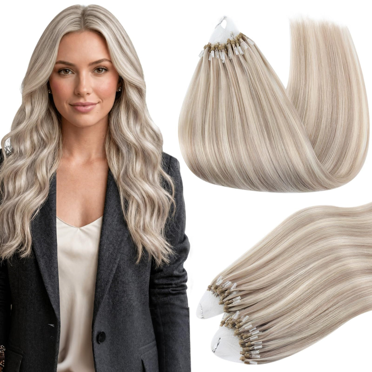 Full Shine Micro Loop Hair Extensions 14 Inch front view