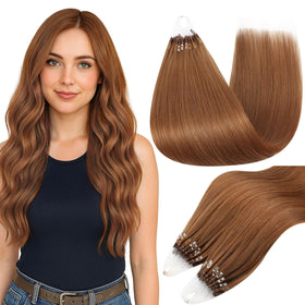 Full Shine Micro Loop Hair Extensions 16 Inch Ginger front view