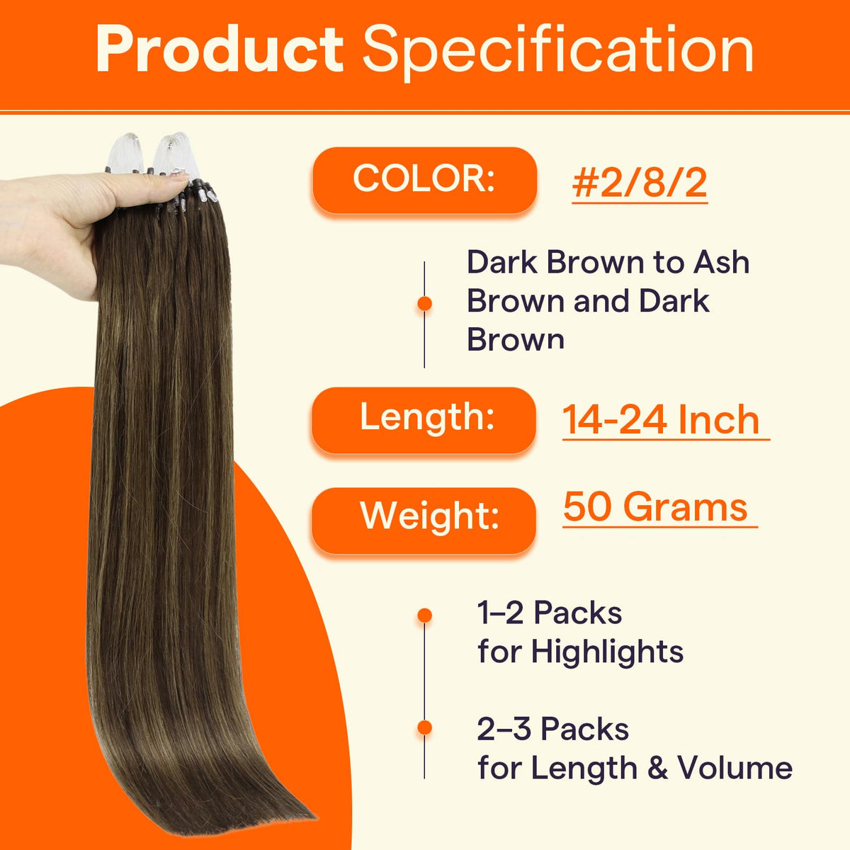 Full Shine Micro Loop Hair Extensions 24 Inch close-up of micro beads