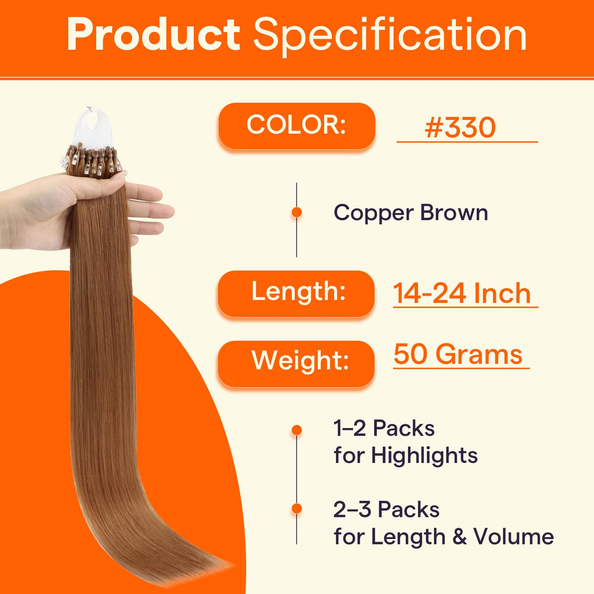Full Shine Microlink Hair Extensions 24 Inch Ginger packaging