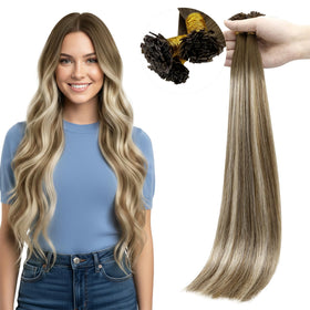 Full Shine Mini Flat Tip Balayage Hair Extensions 16 in front view