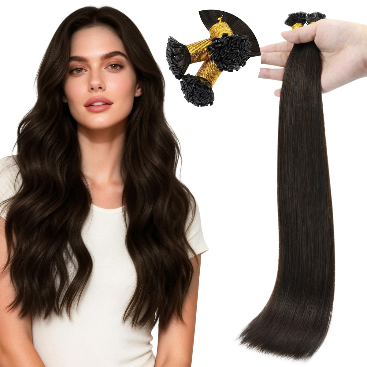 Full Shine Mini Flat Tip Dark Brown Hair Extensions 24 in front view