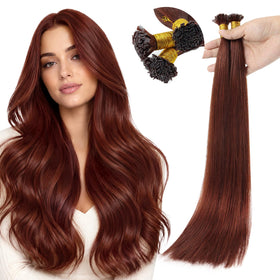 Full Shine Mini Flat Tip Hair Extensions 24 in Cinnamon Copper front view